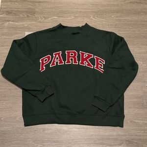 PARKE Holiday Varsity Mockneck Forest + Maroon NWT